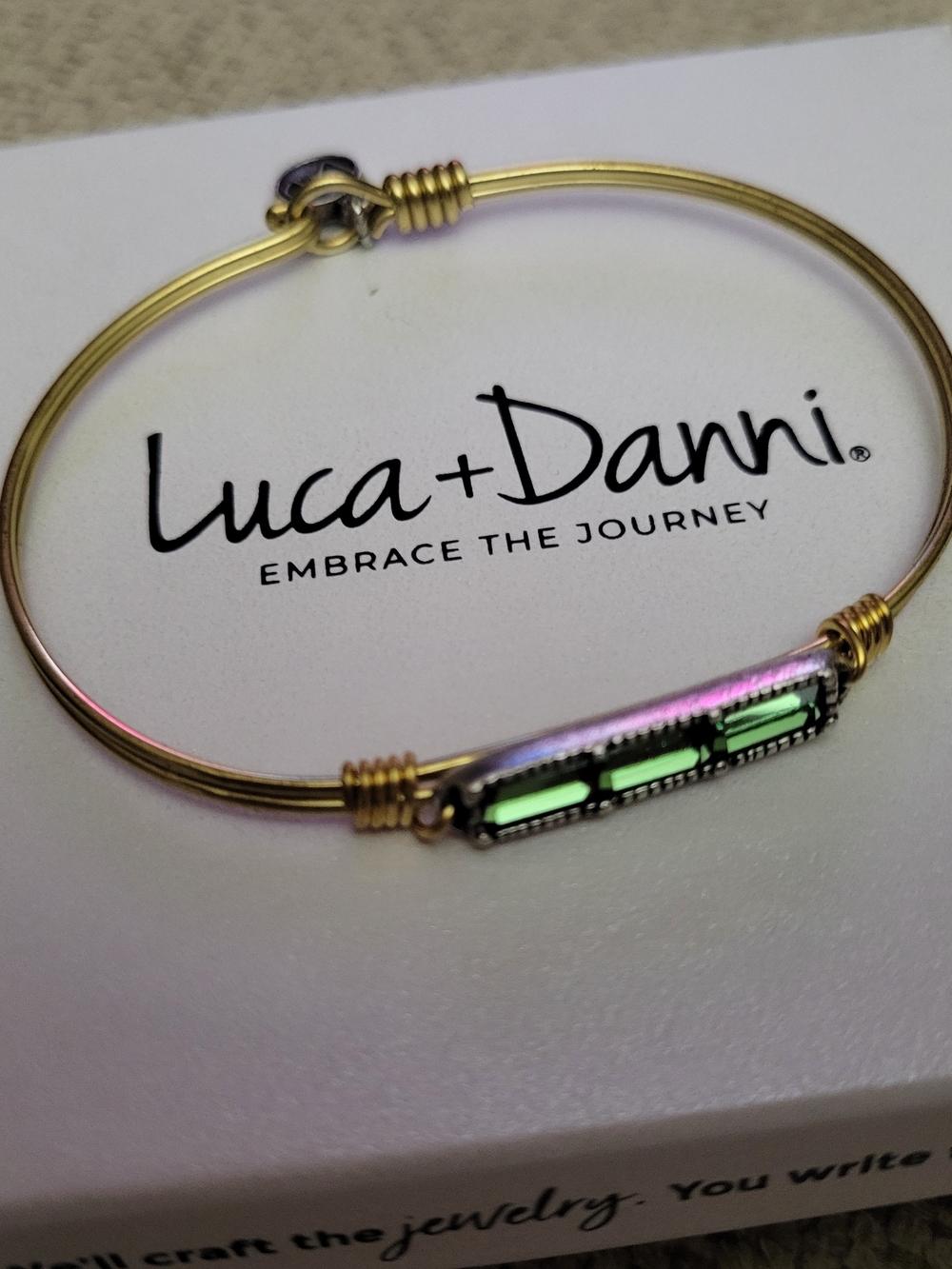 Luca + Danni Gold Tone Bangle with Green Glass Accents